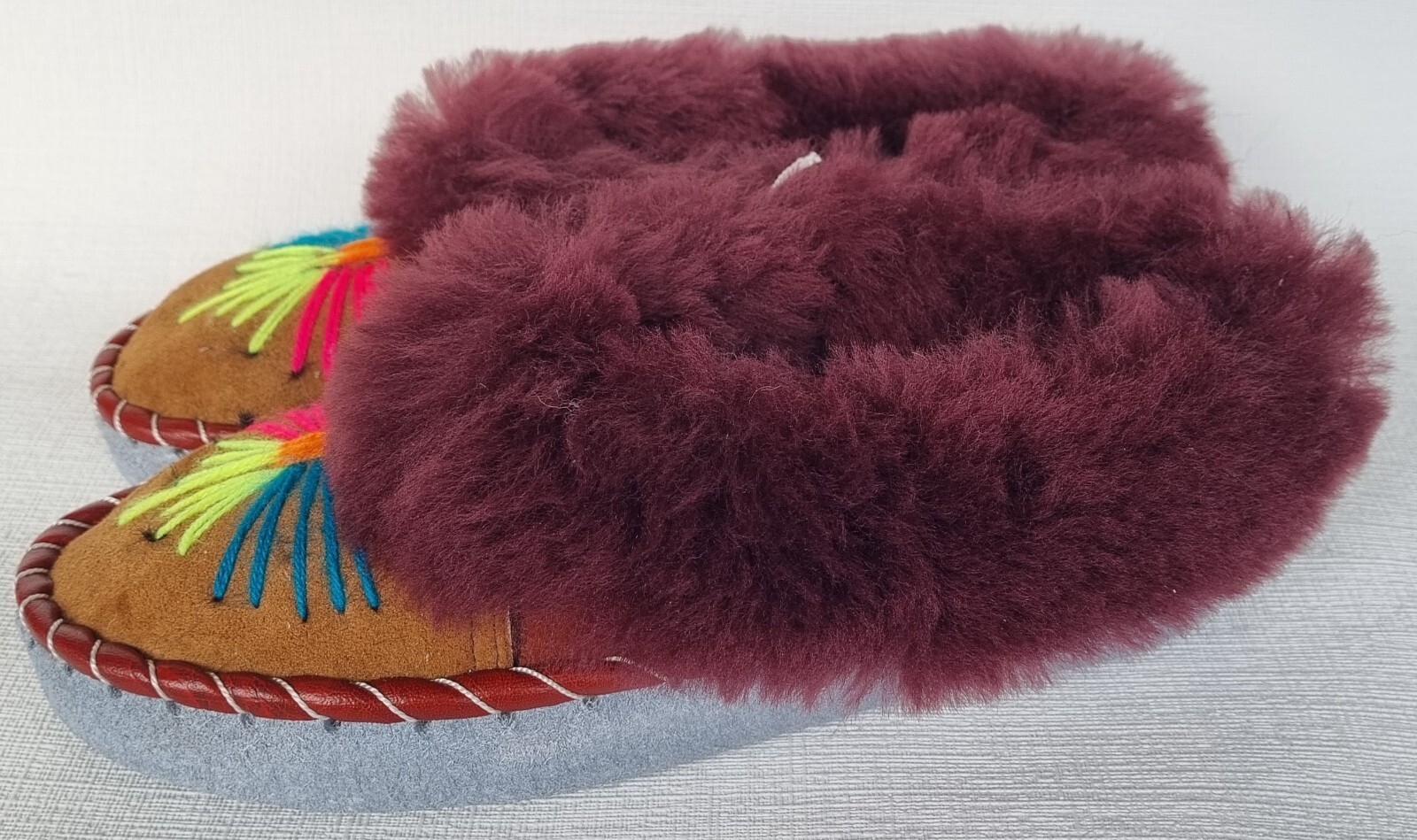 APL PELLICCIA DI AGNELLO PANTOFOLE calde mocassino taglia 40 NUOVE pelle di pecora pelle fatte a mano COGNAC4