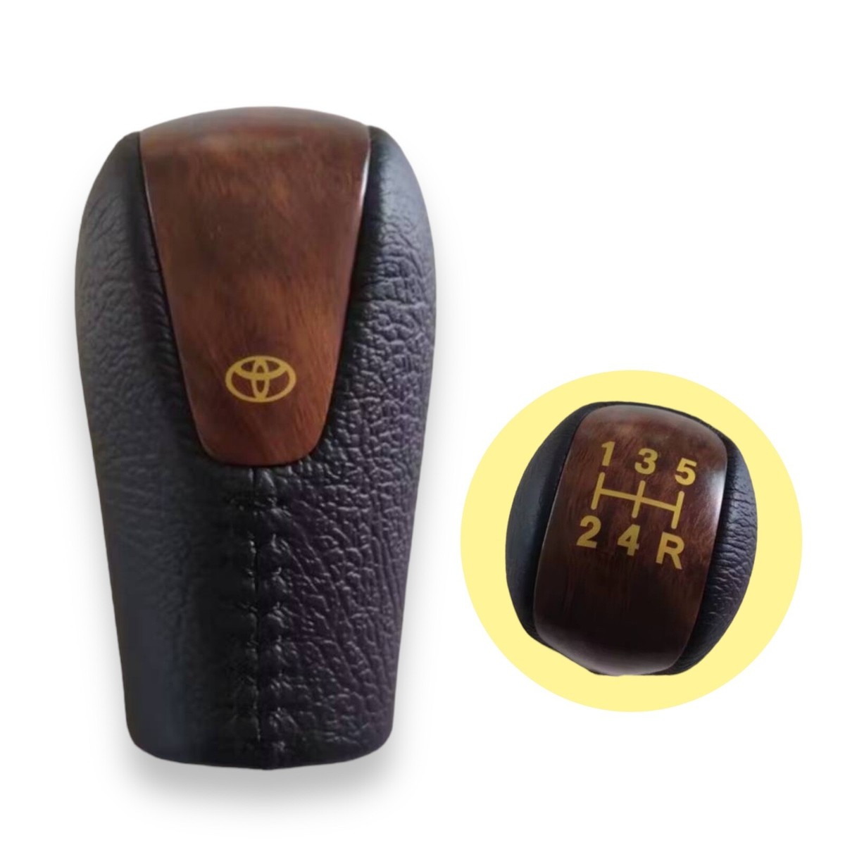 Shift Gear Knob Leather Wooden Manual For Toyota Hilux Vigo SR5