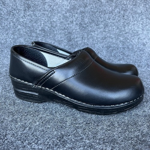 black leather nursing clogs