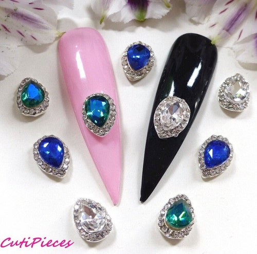 3D Nail Art AB Lágrima Plata Marco Estrás Azul Real Joya Gema Aleación Metal - Imagen 3 de 6