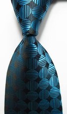 New Classic Polka Dot Sea Blue Black JACQUARD WOVEN 100 Silk Men's Tie Necktie