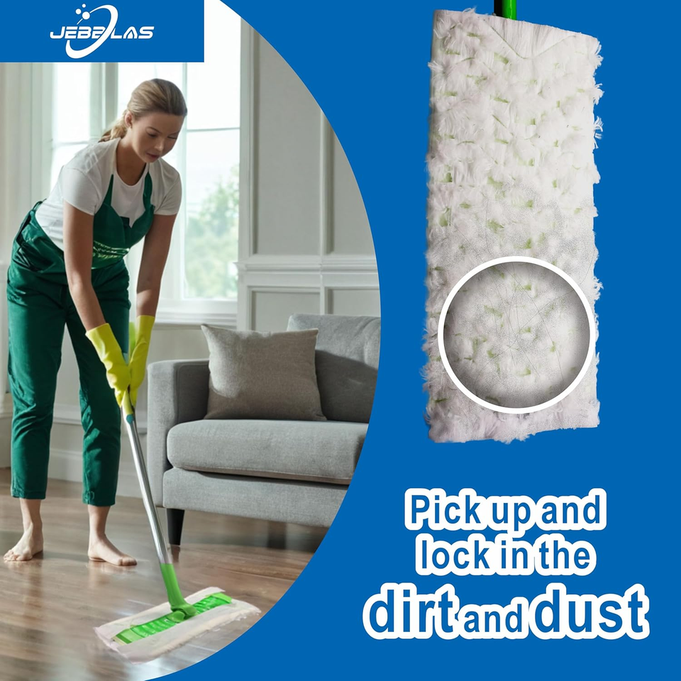 JEBBLAS Disposable Mop Cloth Dry Sweeping Pad For Floor Mop Sweeping Cloths Multi Surface Floor Cloth Refills (30x 22cm, 60 Pcs/Box - View #4