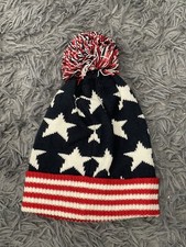 USA American Flag Stars Beanie - Cuffed Pom Cap Knit Winter Stocking Hat