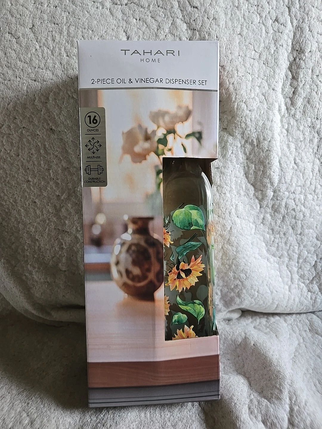 TAHARI oil and vinegar dispenser Set With Beautiful Sunflower 🌻 Design Glass