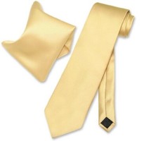 Vesuvio Napoli Solid GOLD Color NeckTie Handkerchief Men's Neck Tie Set