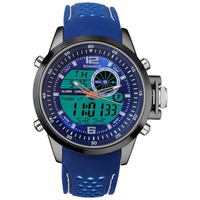 Men's Waterproof Dual Display Sports Watch with Silicone Strap and Alloy Case