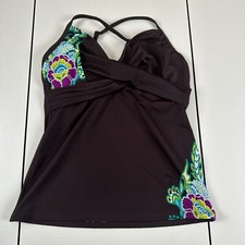Athleta Tankini Twistini Top Floral Brown Underwire Swimsuit Womens 36D / 34DD