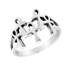 Unique Row of Linked Egyptian Ankh Symbols Sterling Silver Ring-5