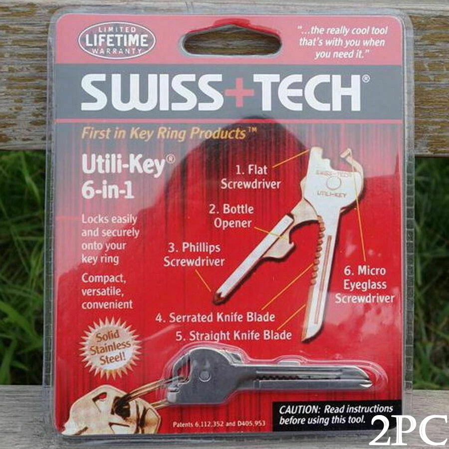 2X Swiss Steel Tech 6 In 1 Utili Key Tool Keyring Keychain Screwdrive Pocket New