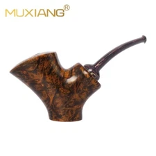MUXIANG Smooth Poker Pipe Briar Wooden Tobacco Pipe Cumberland Stem Sitter Pipe