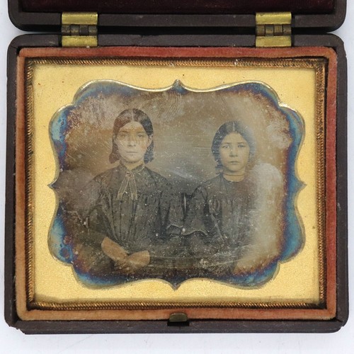1880s Antique Thermoplastic Union Case Ambrotype Photograph Sisters Women - Picture 4 of 8