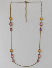 AVON Gold Tone Station Cable Chain Necklace Pink Purple Yellow Crystals