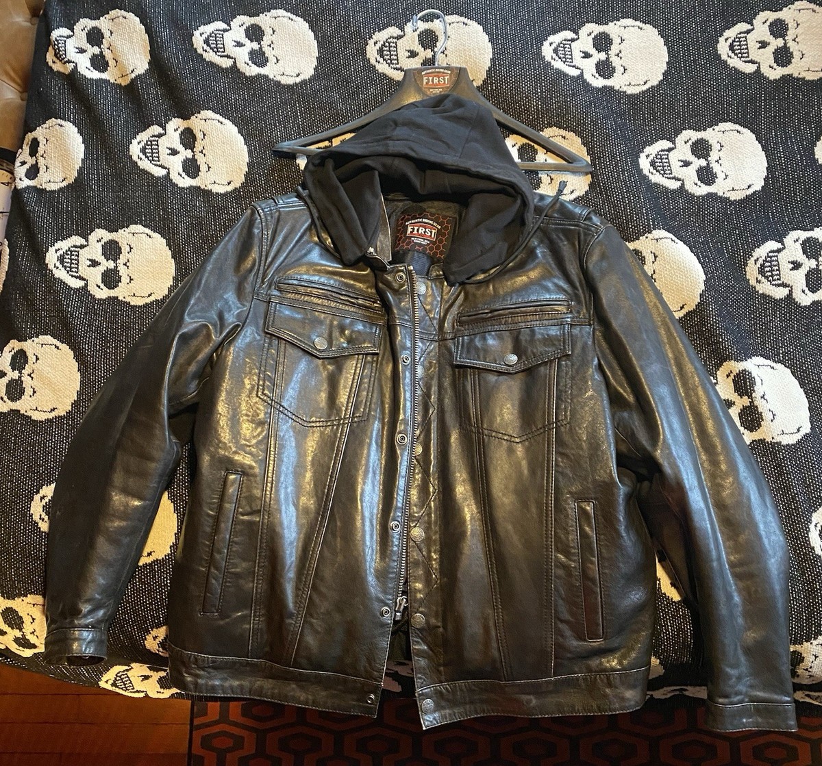 First MFG Co Vendetta Mens Motorcycle Leather Jacket Black Olive