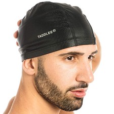 Men Swim Cap PU Fabric Silicone Bathing Swimming Hat Pool Waterproof Sports A...