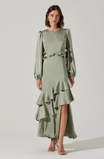 Astr The Label Biella Ruffle Detail Maxi Dress In Sage Green Cut Out Size L