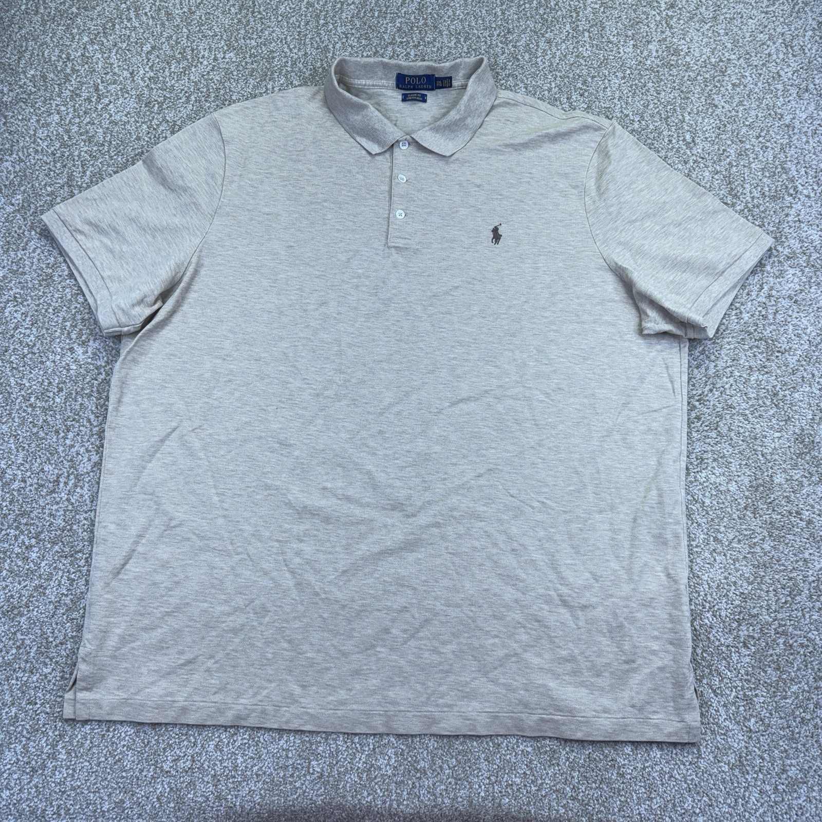 Polo Ralph Lauren camicia uomo 2XL XXL beige marrone pony maglia elasticizzata manica corta