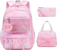 Backpack for Girls, Rainbow Butterfly Girls Backpacks with Lunch Bag Pencil Case