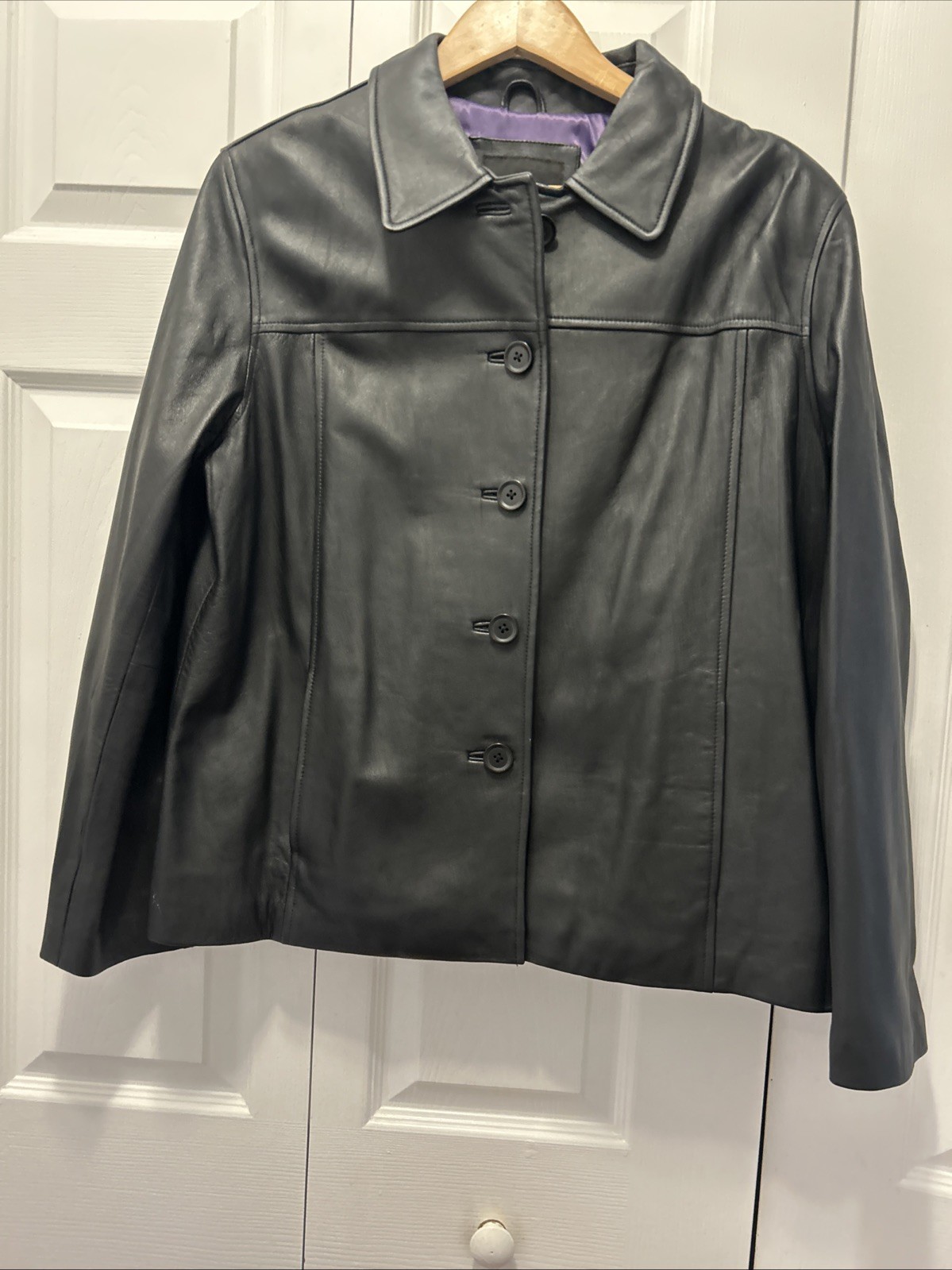 Mossimo Leather Jacket Large Black Button Down Y2… - image 1
