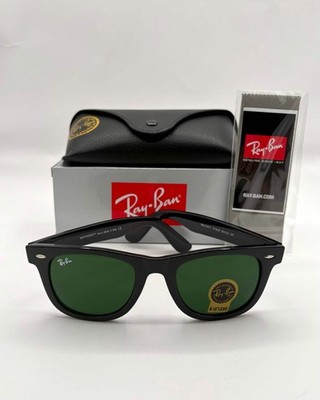 Ray-Ban RB2140 Wayfarer Sunglasses Gloss Black Frame Glass Green Lens 54-18 mm