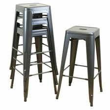 Set of 4 Gunmetal GREY Stackable Metal Counter Bar Stools Chairs Seat Height 76c