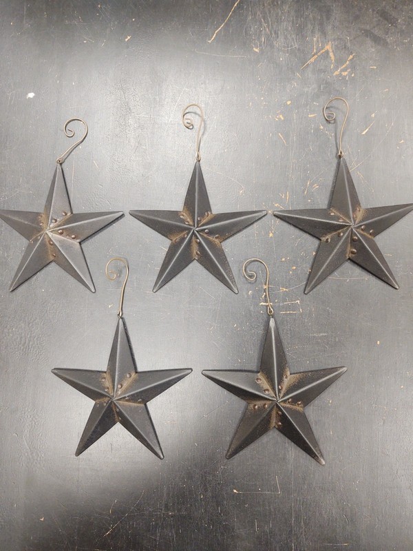 Rustic Primitive Black Metal 5 Point 3D Stars Set Of 5