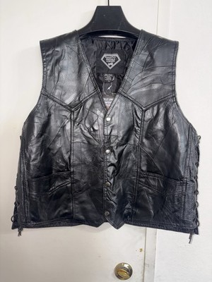 Diamond Plate Buffalo Leather Black Eagle American Flag Biker Vest Patch XL NWT