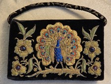 Vintage Indian purse 1930s-60s velvet Zardozi Clutch bag with Gold Thread Stones