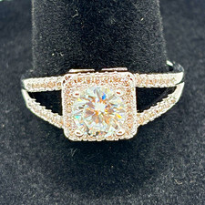 925 Sterling Silver Round White Moissanite Halo Engagement Ring Size 9