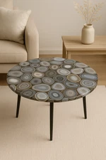 24" Stunning Grey Agate Coffee Table Top | Round Center Table Top | Home Decor