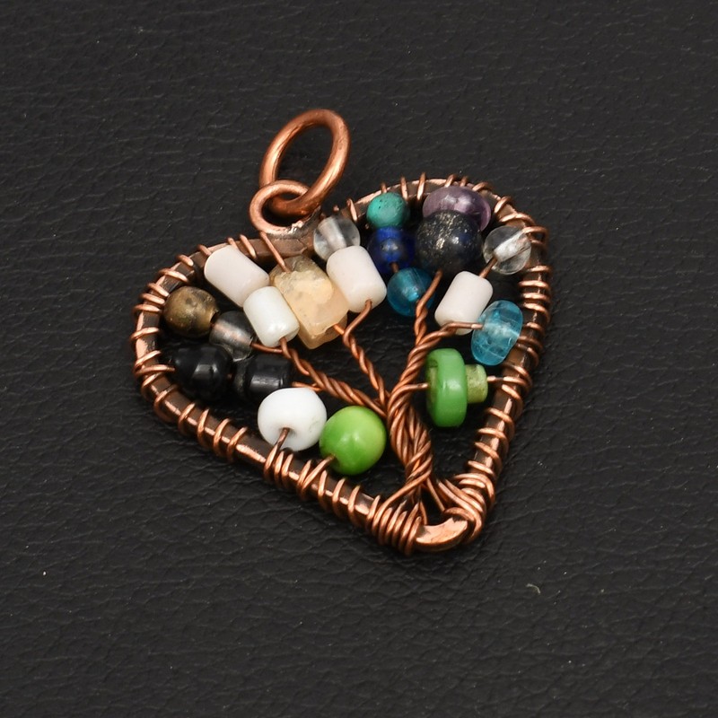 Tree Of Life Multi Gemstone Handmade Copper Wire Pendant Jewelry 1.68" AP-37981