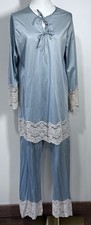 Vintage Pajama Gilead Light Blue Romantic Lace Trim Size Large 2 Pc PJs