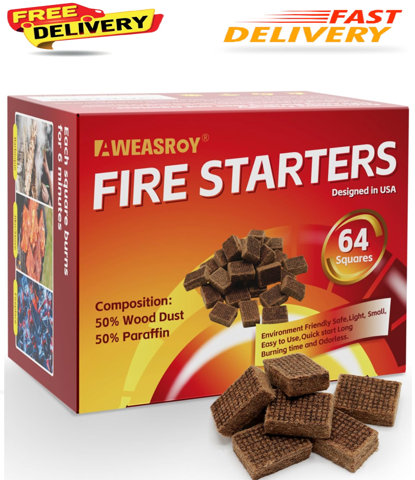 Fire Starter Squares 64 - Fire Starters for Fireplace,Chimne