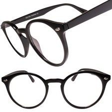 Classic Vintage Retro Old Fashioned 90s Black Frame Round Clear Lens Glasses