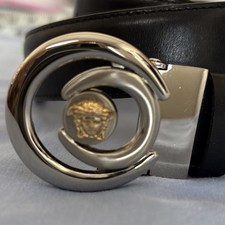 Versace Medusa Buckle Adjustable Black Dress Belt for Men Size 42 Designer Style