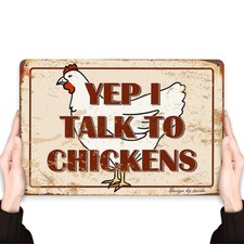 Funny Chicken Lover Metal Sign I Talk To Chickens Vintage Wall Art for Farm Home