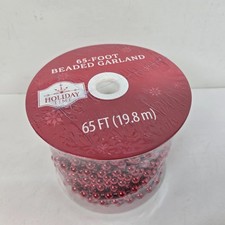 Holiday Time Shiny Red Beaded Garland 65 Ft Length Small Size Beads