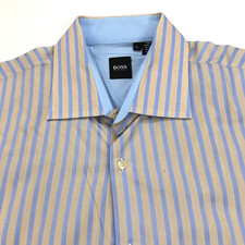 Hugo Boss XL MINT Button Long Sleeve Cotton Striped Dress Shirt Orange Blue