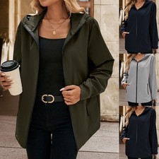 Ladies Waterproof Raincoat Hooded Outdoor Wind Rain Pocket Zip Up Jacket Coat UK