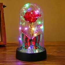 Red Glass Rose in Glass Dome Light Up Flower Gift Decoration