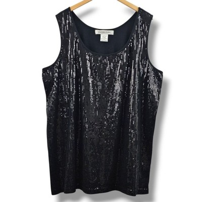 Chelsea Studio Sequin Tank Top Black Sleeveless Womens 2X Dressy Evening *Flaw