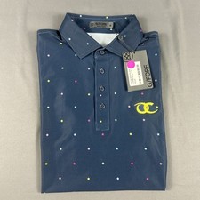 G/Fore G4 Golf Shirt Polo Chest Sleeve Logo Stars Print Medium Blue MSRP 120