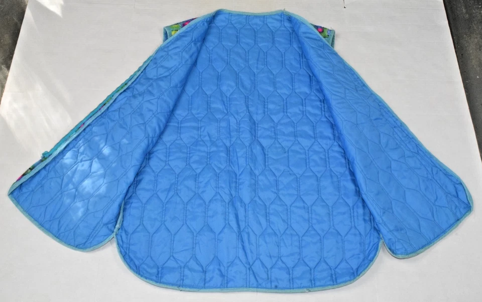 Vintage Mod Vest Size L 60s 70s Blue Psychedelic Neon Squares Quilted Nylon - Image 3 of 4