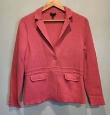 Vtg Talbots Pink Merino Wool 2 Button Knit Blazer Office Sz L
