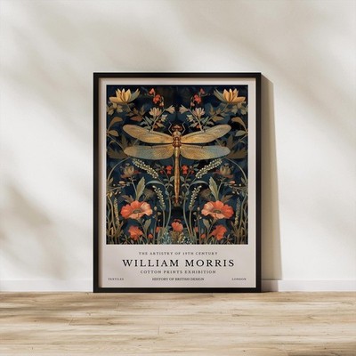 Vintage William Morris Dragonfly Poster   Art Cottagecore Print