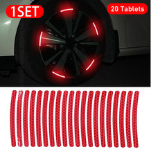 20pcs Red Car Tire Rim Sticker Reflective Sticker Luminous Stripe Wheel Hub