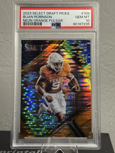 BIJAN ROBINSON #109 🔥 PSA 10 RC 22/26 NEON ORANGE PULSAR 2023 SELECT DRAFT PICK