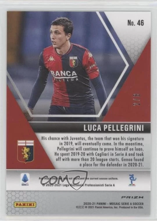 2020-21 Panini Mosaic Serie A Choice Black Gold Prizm /8 Luca Pellegrini #46 - Image 2 of 2
