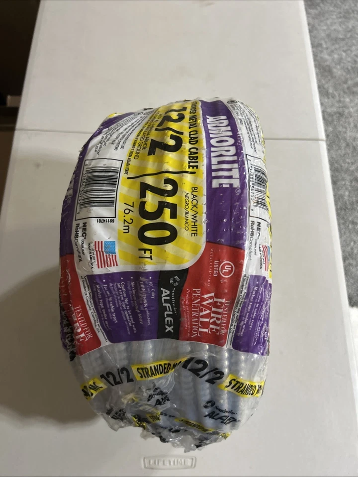 Cable Southwire Amorite 12/2 sólido CU MC Lite aluminio negro/blanco 250 pies NUEVO Foto 3 de 4
