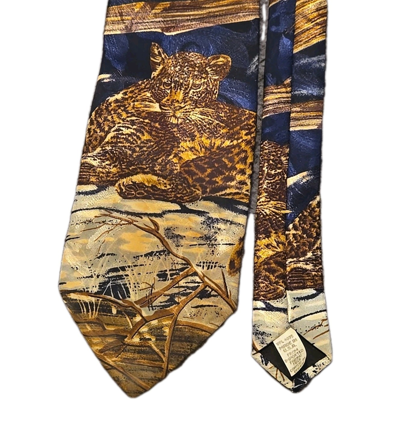 Vtg Lost Kingdom Cheetah Tie Mens Blue Wildlife Animal Print Retro Novelty 90s