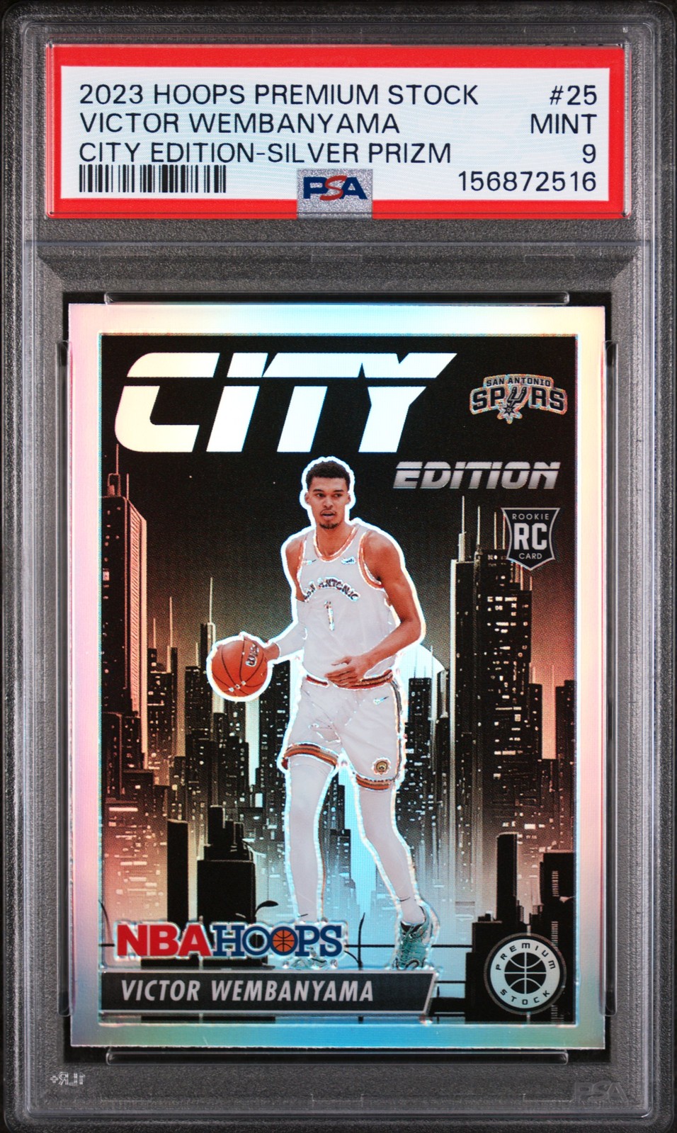 2023 PANINI HOOPS PREMIUM STOCK CITY EDITION #25 VICTOR WEMBANYAMA RC PSA 9 view 1